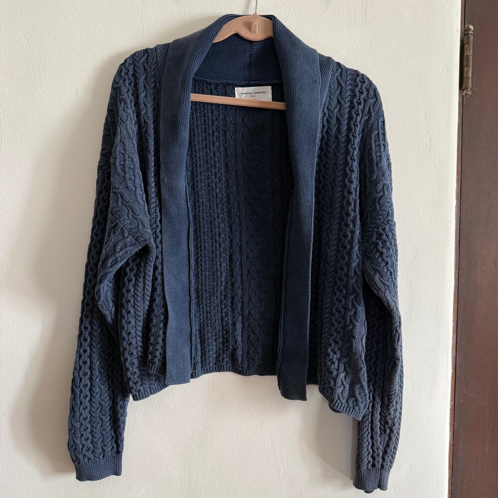 Spiritual Gangster Navy Cable Knit Open Cardigan